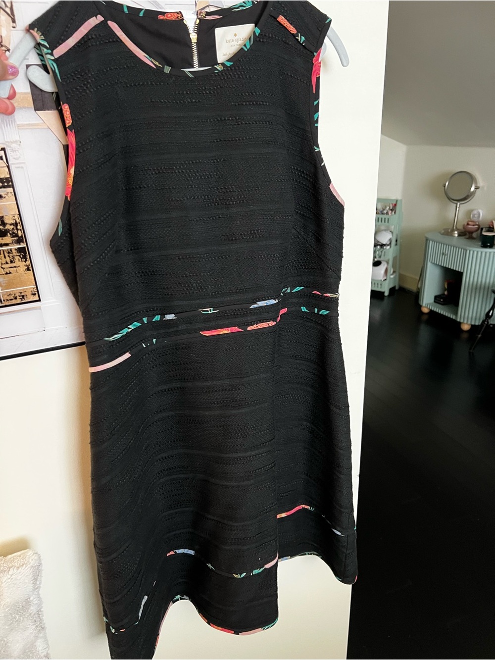 kate spade Black Sleeveless Mini Dress with Multicolor Floral Trim